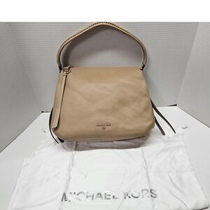 Michael Kors Grand LG Braided Hobo Bag Camel Pebbled Leather NWT $480